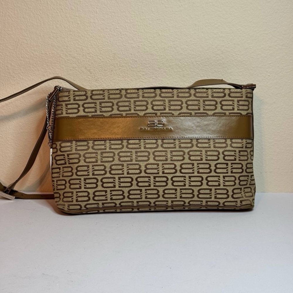 Vintage BALENCIAGA Tan Signature Monogram Shoulder Crossbody Bag